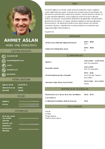 Vinç Operatörü Cv Örnekleri cv indir